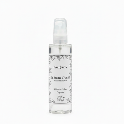 Amalphine hair and body mist bottle on a white background