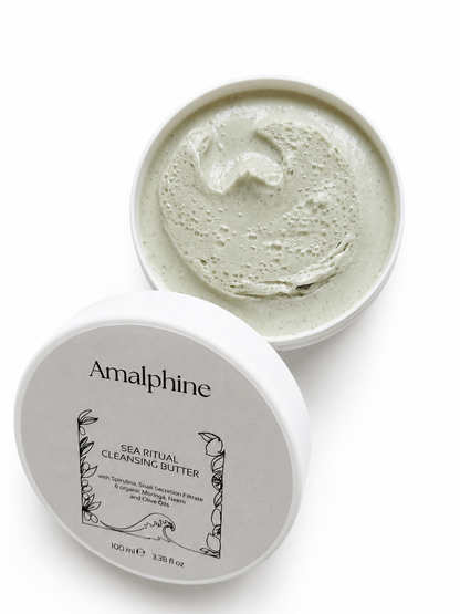 Amalphine Sea Ritual Cleansing Butter with lid open on a white background